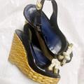 Tory Burch Shoes | Authentic Tory Burch Patent Navy Blue Wedge Shoes Heels | Color: Blue | Size: 6.5