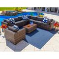 Latitude Run® Sorrento 9 Piece Rattan Sectional Seating Group w/ Cushions Synthetic Wicker/All - Weather Wicker/Wicker/Rattan in Gray | Outdoor Furniture | Wayfair
