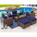 Latitude Run® Centralmont Wicker/Rattan 7 - Person Seating Group w/ Cushions Synthetic Wicker/All - Weather Wicker/Wicker/Rattan in Blue | Outdoor Furniture | Wayfair