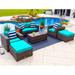 Latitude Run® Centralmont Wicker/Rattan 6 - Person Seating Group w/ Cushions Synthetic Wicker/All - Weather Wicker/Wicker/Rattan in Blue | Outdoor Furniture | Wayfair
