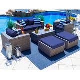 Latitude Run® Sorrento 6 Piece Rattan Sofa Seating Group w/ Sunbrella Cushions Synthetic Wicker/All - Weather Wicker/Wicker/Rattan in Gray | Outdoor Furniture | Wayfair