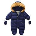 AIKSSOO Baby Snowsuit Hooded Romper Zipper Winter Fleece Footed Infant Boys Girls Jumpsuit (Purplish Blue, 6-9 Months)