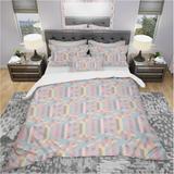 Designart 'Colorful Geometry in Pink, Blue, Yellow and Black' Modern & Contemporary Bedding Set - Duvet Cover & Shams