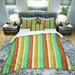 Designart 'Blue, Green and Orange Vertical Abstract Stripes' Geometric Bedding Set - Duvet Cover & Shams