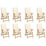 vidaXL Reclining Patio Chairs with Cushions 8 pcs Solid Teak Wood