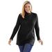 Plus Size Women's Button-Neck Waffle Knit Sweater by Woman Within in Black (Size 1X) Pullover