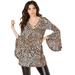 Plus Size Women's Crisscross Bell-Sleeve Ultra Femme Tunic by Roaman's in Natural Cheetah Print (Size 34/36)