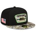 Men's New Era Black/Camo Seattle Seahawks 2021 Salute To Service 59FIFTY Fitted Hat