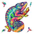 UNIDRAGON Original Wooden Jigsaw Puzzle - Iridescent Chameleon, 700 pcs, Royal Size 17.9"x26.5", Unique Animal Shaped Puzzle Box, Birthday Gift Idea for Kids, Adults, Girls, Boys, Family Game Hobby