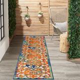 Blue/Orange 24 x 0.25 in Indoor/Outdoor Area Rug - Freeport Park® Eaglin Abstract Indoor/Outdoor Area Rug in Ivory/Blue/Orange Polypropylene | Wayfair