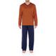 Hom Men's Nikki Long Sleepwear Pajama Set, Top: Vintage Geometric Orange and Navy Print, Bottom: Plain Navy, L