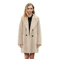 Women Beige Faux Fur Sherpa Coat Double Breasted Faux Fur Pea Coat Women Teddy Long Coat Women Winter Shearling Coat Women Casual Overcoat Women Long Warm Outerwear Women Shaggy Fluffy Fuzzy Coat L