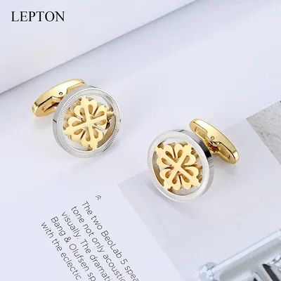 Lepton – boutons de manchette en acier inoxydable pour hommes couleur argent et or 18K boutons de