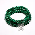 Bracelet Tibétain Mala 108 Perles en Pierre Malachite Yoga Annie OM Bouddha 6 mm