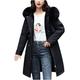 Women's Hooded Cotton Jacket Thick Winter Jacket Long Sleeve Plain Down Jacket Warm Cardigan Coat with Large Fur Collar Medium Length Outwear Slim Loose Fashion Sportswear Jacket, black, L