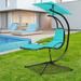 Arlmont & Co. Patiojoy Outdoor Hanging Chaise Lounge Chair Floating Chaise Swing Lounger W/canopy & Cushion Orange in Black | Wayfair