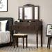 Canora Grey Beyarmudu Tri-Folding Vanity Set w/ Stool & Mirror Wood in Brown, Size 59.7 H x 42.5 W x 18.5 D in | Wayfair