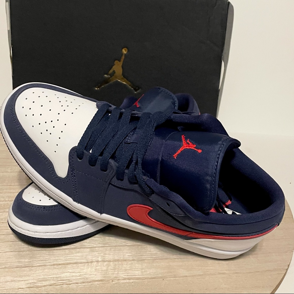 Nike Shoes | Brand New | Authentic | Nike Air Jordan 1 Low Usa | Size 8.5 Men’s. | Color: Blue/Red | Size: 8.5