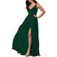 N/ C Women's V-Neck Chiffon Long Bridesmaid Dress with Slit A-line Prom Dress Formal Dress Emerald Green-UK14
