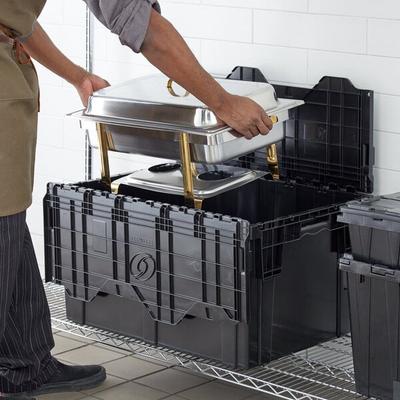 Lavex 27 7/8" x 20 7/8" x 15 3/16" Black Plastic Flip-Lid Shipping / Storage Tote