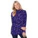 Plus Size Women's Perfect Printed Long-Sleeve Mockneck Tee by Woman Within in Navy Pretty Floral (Size L) Shirt