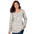 Plus Size Women's Perfect Printed Long-Sleeve Henley Tee by Woman Within in Ivory Leaf Print (Size M) Polo Shirt