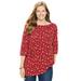 Plus Size Women's Perfect Printed Elbow-Sleeve Boatneck Tee by Woman Within in Classic Red Snowflakes (Size 22/24) Shirt