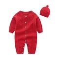 Amorar Newborn Jumpsuit Jumpsuit Baby Girls Boys Autumn Winter Infant Playsuit Cotton Knitted Jumper Romper Long Sleeve Onesie Outfit Body Jumpsuit with Warm Hat Set Red