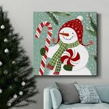 The Holiday Aisle® Peppermint Snowman II-Premium Gallery Wrapped Canvas - Ready To Hang Canvas, in Black/Blue/Green | 10 H x 10 W in | Wayfair