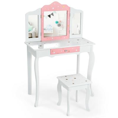 Costway Kids Princess Vanity Table and Stool Set w...