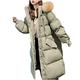 Women Full Length Padded Down Coat Parka, Ladies Long Winter Warm Thickened Padded Hooded Jacket with Detachable Fur Hood Trim