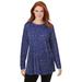 Plus Size Women's Perfect Printed Long-Sleeve Crewneck Tunic by Woman Within in Navy Offset Dot (Size M)