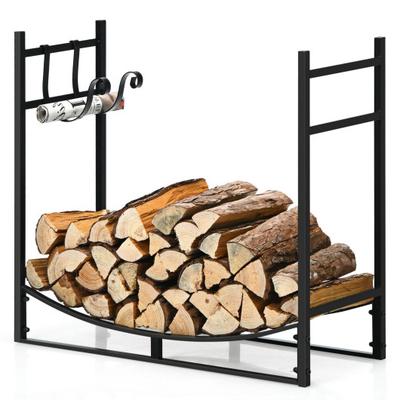 Costway 33 Inch Firewood Rack with Removable Kindling Holder Steel Fireplace Wood