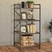 Three-Tier Metal Bookshelf With Wooden Shelves, Oak Brown & Grey - 49.25 H x 14 W x 26 L