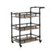 Rustic Three Tier Wood and Metal Serving Cart, Black and Brown - 39.88 H x 35.63 W x 18.75 L Inches
