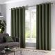 Fusion Green Eyelet Curtains 90 x 72 (229 x 183cm), 100% Cotton, Olive Green Curtains for Bedroom/Living Room, Door Curtain, Curtains & Drapes, 2 Panels