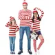 Where Is Wally fur s Costume Stripe Shirt Hat Glasses Kit fur s Outfit Parent and Child