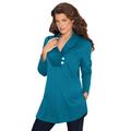 Plus Size Women's Thermal Shawl-Collar Tunic by Roaman's in Deep Teal (Size 18/20) Made in USA Long Sleeve Shirt