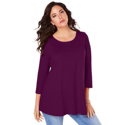 Plus Size Women's Three-Quarter Sleeve Swing Ultimate Tee by Roaman's in Dark Berry (Size 12) Shirt