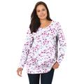 Plus Size Women's Perfect Printed Long-Sleeve V-Neck Tee by Woman Within in Bright Berry Confetti Heart (Size 38/40) Shirt