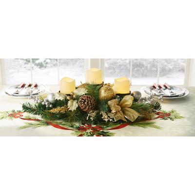 Cordless LED Pre-Decorated Candleholder Centerpiece by BrylaneHome in Silver Gold Christmas Decoration