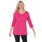 Plus Size Women's Perfect Three-Quarter Sleeve V-Neck Tee by Woman Within in Raspberry Sorbet (Size 4X) Shirt