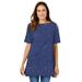 Plus Size Women's Perfect Printed Short-Sleeve Boatneck Tunic by Woman Within in Navy Offset Dot (Size 4X)