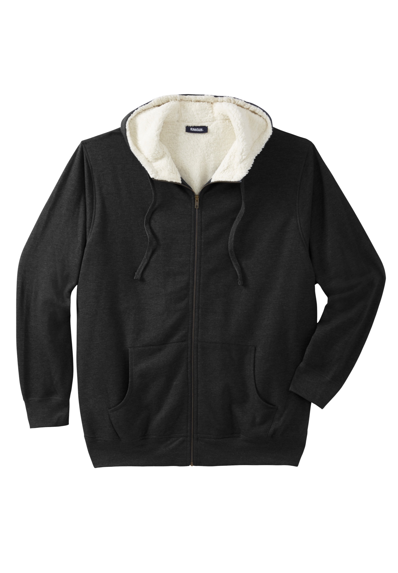 Men's Big & Tall Sherpa-Lined Fleece Zip Hoodie by KingSize in Black (Size XL) Fleece Jacket