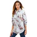 Plus Size Women's Long-Sleeve Kate Big Shirt by Roaman's in White Mixed Flowers (Size 14 W) Button Down Shirt Blouse