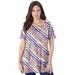 Plus Size Women's Swing Ultimate Tee with Keyhole Back by Roaman's in Multi Bias Stripe (Size L) Short Sleeve T-Shirt