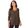 Plus Size Women's Stretch Cotton Scoop Neck Tee by Jessica London in Chocolate (Size 34/36) 3/4 Sleeve Shirt