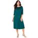 Plus Size Women's Ultrasmooth® Fabric Embellished Swing Dress by Roaman's in Emerald Green (Size 30/32)