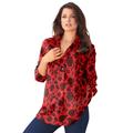 Plus Size Women's Long-Sleeve Kate Big Shirt by Roaman's in Vivid Red Floral (Size 12 W) Button Down Shirt Blouse