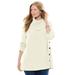 Plus Size Women's Button-Neck Waffle Knit Sweater by Woman Within in Ivory (Size 1X) Pullover